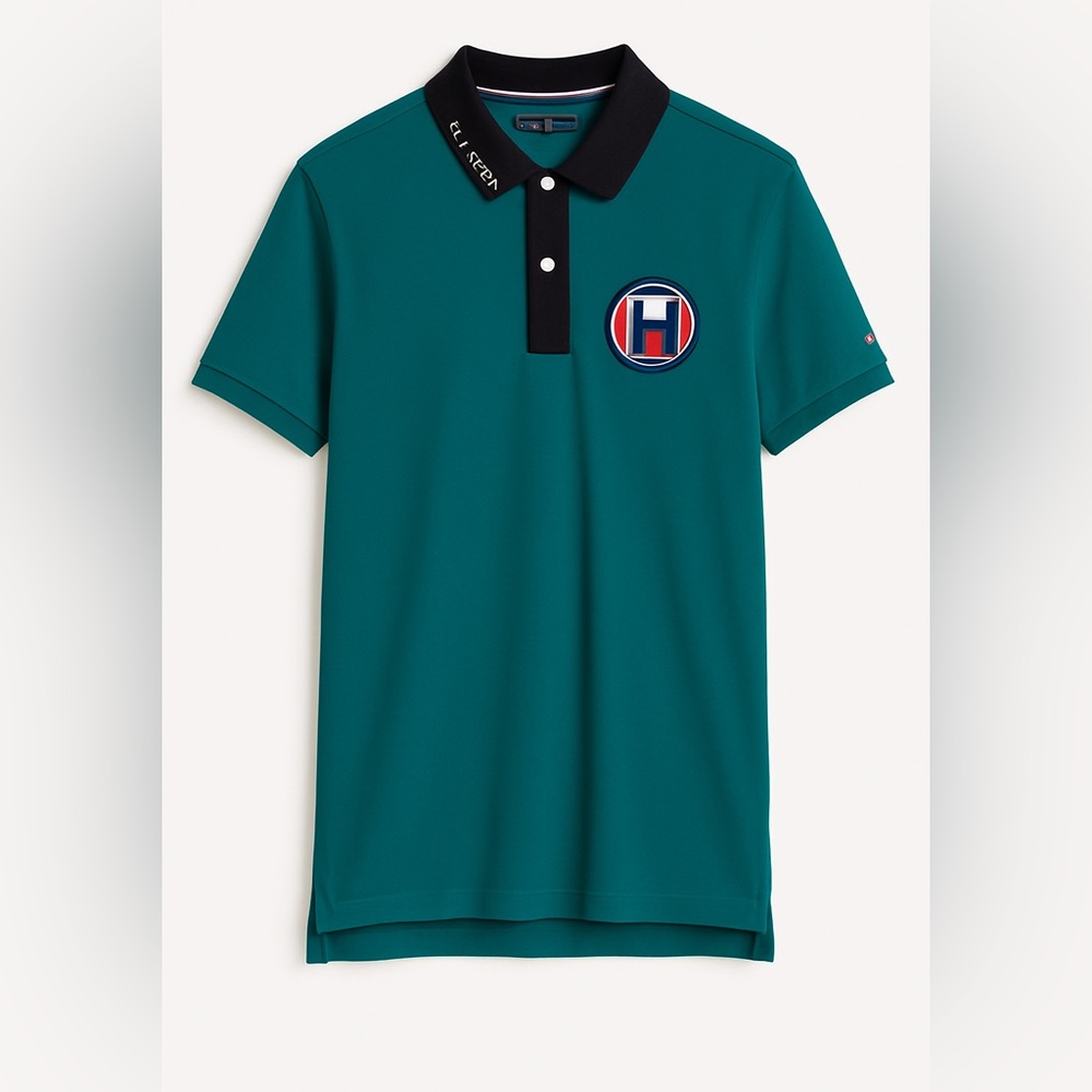 Tommy Hilfiger Dark Teal Polo Shirt with Black Collar